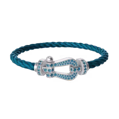 FORCE 10 BRACELET LARGE MODEL 18K WHITE GOLD BLUE TOPAZ PAVED