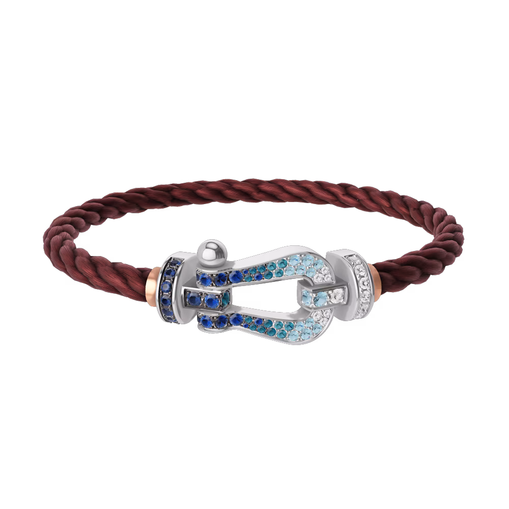 FORCE 10 BRACELET LARGE MODEL 18K WHITE GOLD DIAMOND PAVED AND COLORED STONES