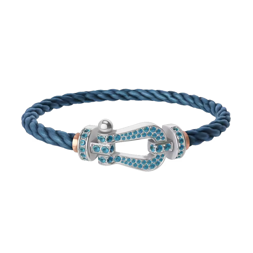 FORCE 10 BRACELET LARGE MODEL 18K WHITE GOLD BLUE TOPAZ PAVED