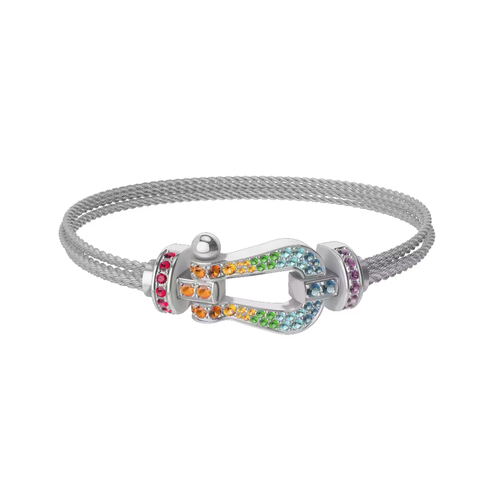 FORCE 10 BRACELET 18K WHITE GOLD AND COLORED STONES LARGE MODEL