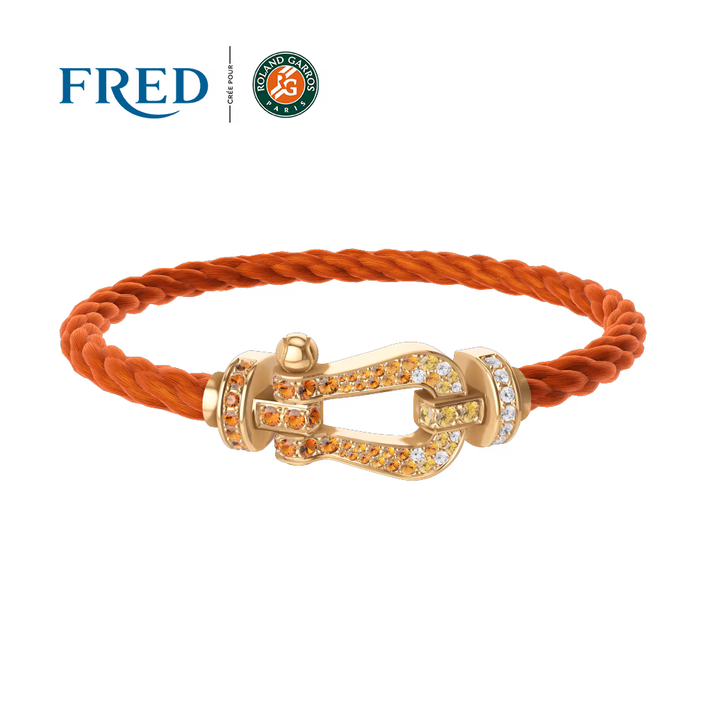 FORCE 10 BRACELET #FREDXROLANDGARROS LARGE MODEL 18K YELLOW GOLD DIAMOND PAVED AND COLORED STONES