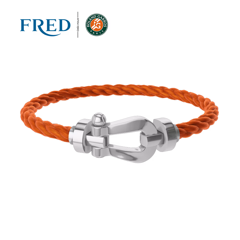 FORCE 10 BRACELET #FREDXROLANDGARROS LARGE MODEL 18K WHITE AND ONE MANDARIN GARNET