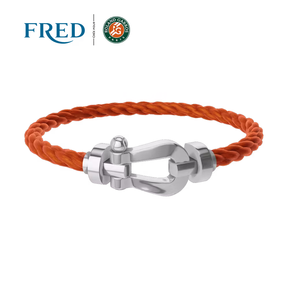 FORCE 10 BRACELET #FREDXROLANDGARROS LARGE MODEL 18K WHITE AND ONE MANDARIN GARNET