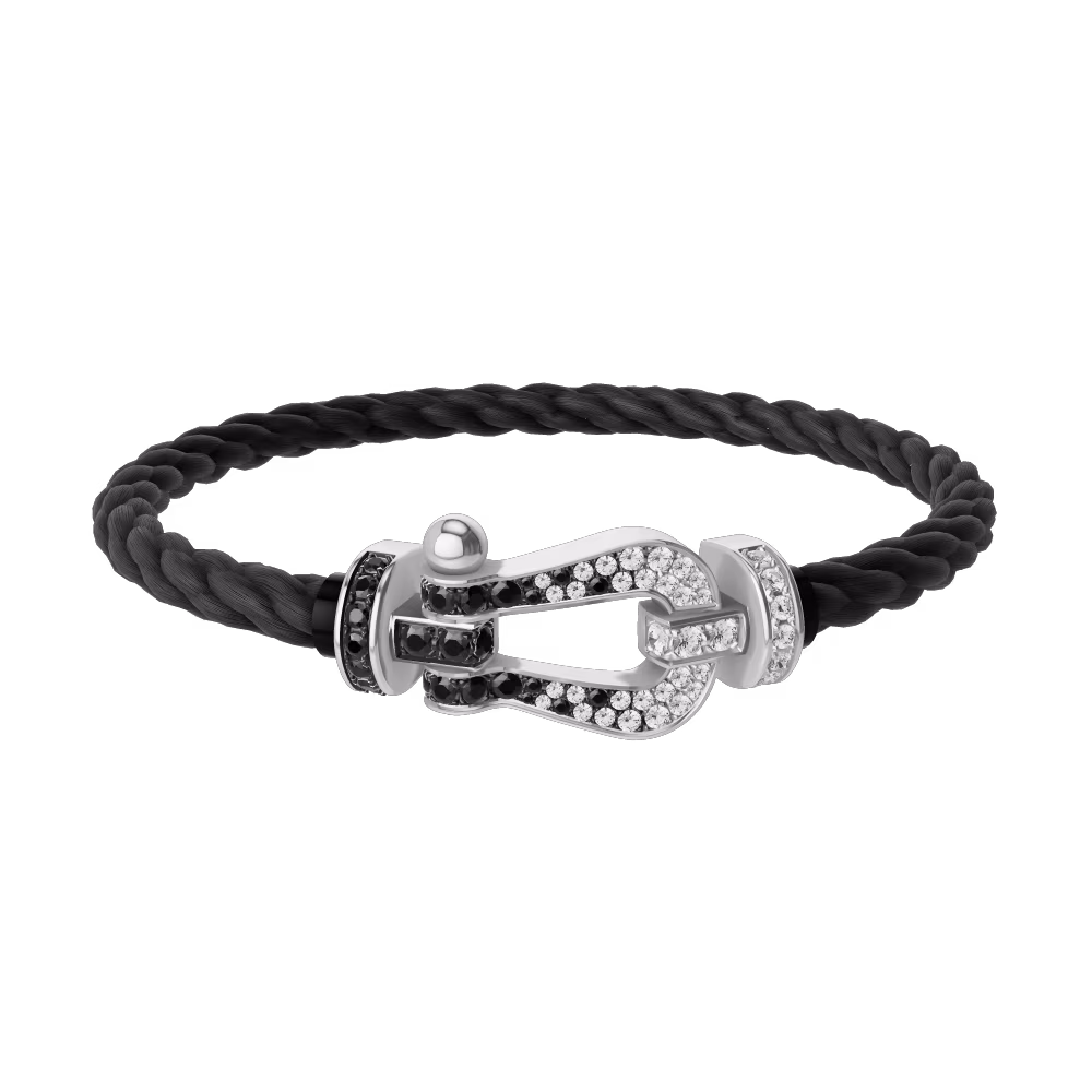FORCE 10 BRACELET 18K WHITE GOLD AND BLACK AND WHITE DIAMONDS LARGE MODEL