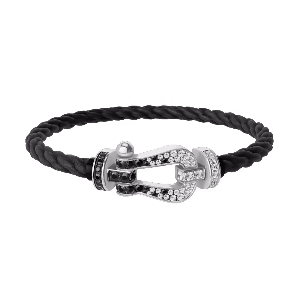 FORCE 10 BRACELET 18K WHITE GOLD AND BLACK AND WHITE DIAMONDS LARGE MODEL