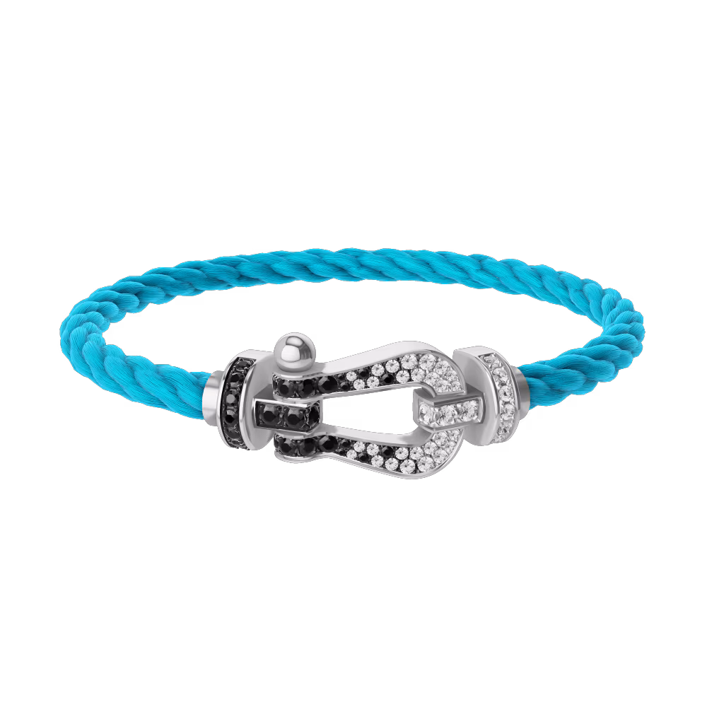 FORCE 10 BRACELET 18K WHITE GOLD AND BLACK AND WHITE DIAMONDS LARGE MODEL