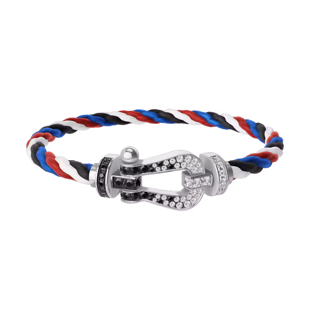FORCE 10 BRACELET 18K WHITE GOLD AND BLACK AND WHITE DIAMONDS LARGE MODEL