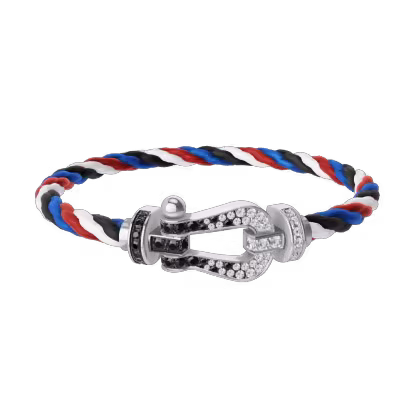 FORCE 10 BRACELET 18K WHITE GOLD AND BLACK AND WHITE DIAMONDS LARGE MODEL