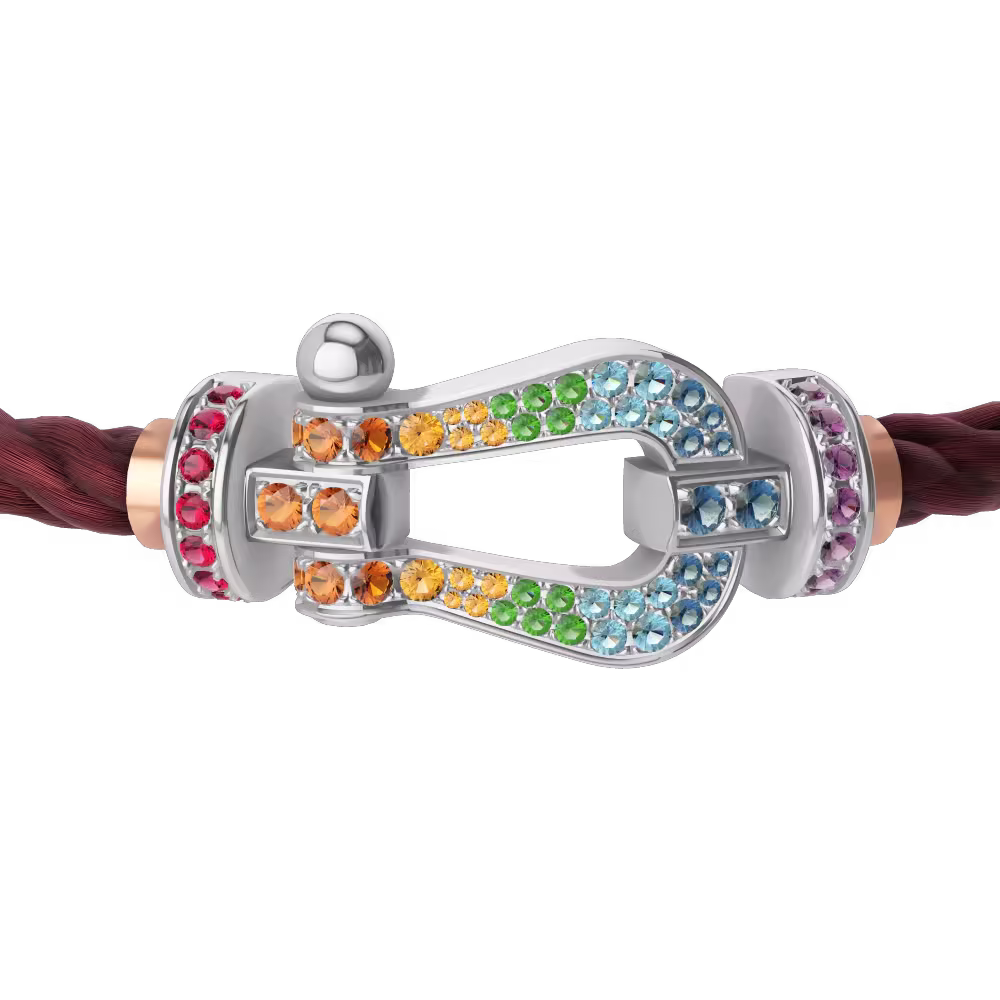 FORCE 10 BRACELET 18K WHITE GOLD AND COLORED STONES LARGE MODEL