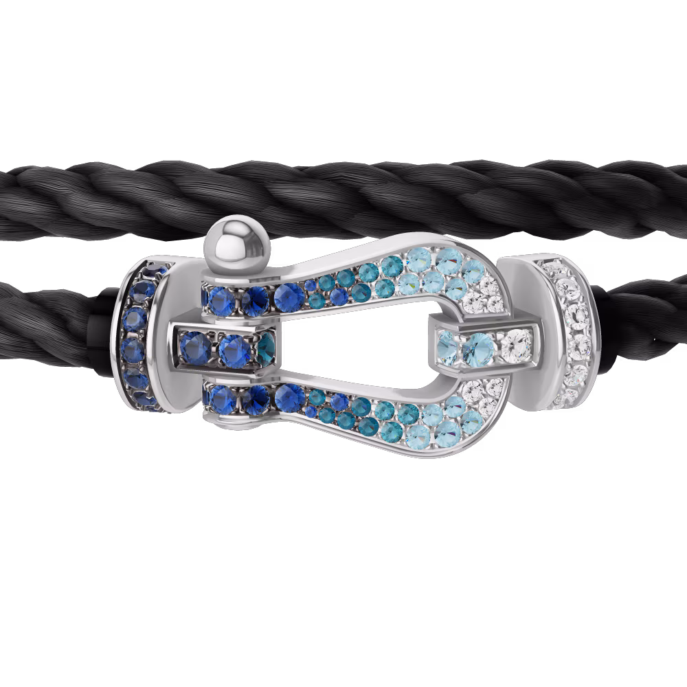FORCE 10 BRACELET LARGE MODEL 18K WHITE GOLD DIAMOND PAVED AND COLORED STONES