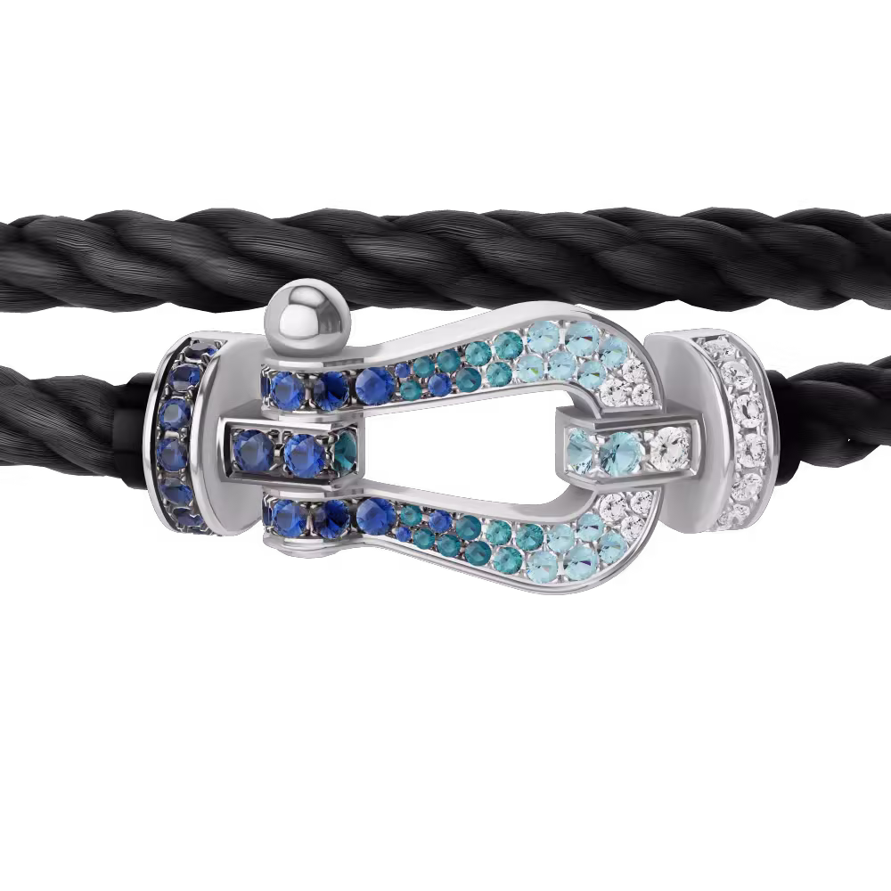 FORCE 10 BRACELET LARGE MODEL 18K WHITE GOLD DIAMOND PAVED AND COLORED STONES