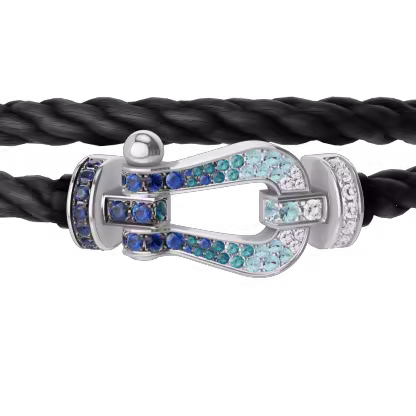 FORCE 10 BRACELET LARGE MODEL 18K WHITE GOLD DIAMOND PAVED AND COLORED STONES