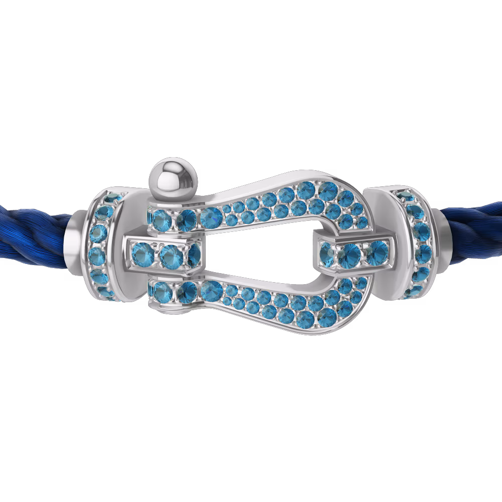FORCE 10 BRACELET LARGE MODEL 18K WHITE GOLD BLUE TOPAZ PAVED
