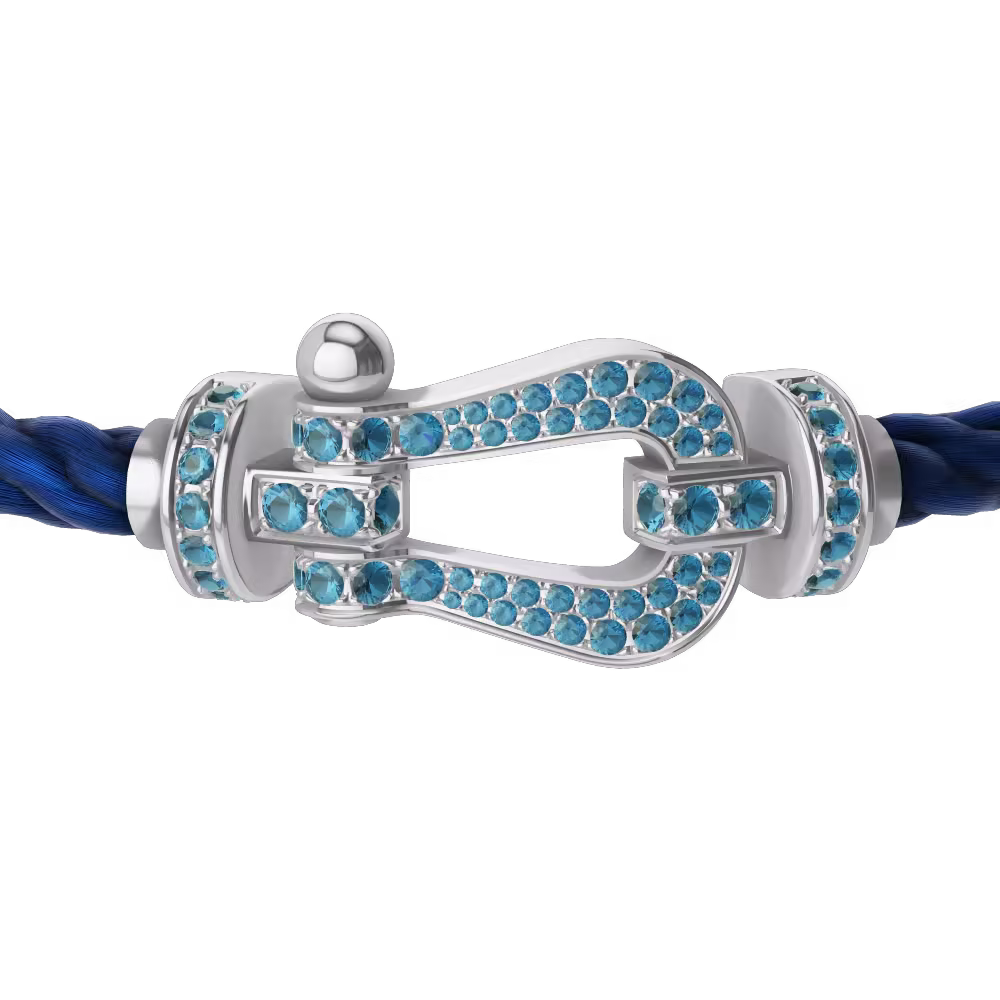 FORCE 10 BRACELET LARGE MODEL 18K WHITE GOLD BLUE TOPAZ PAVED