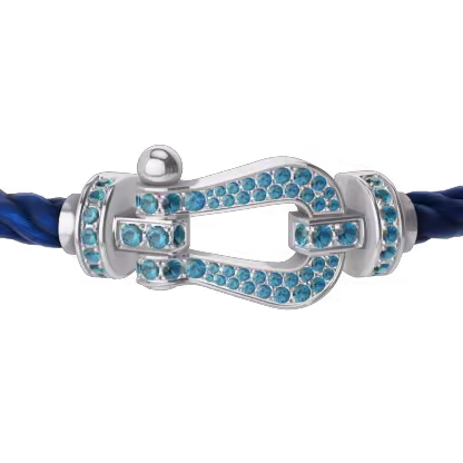 FORCE 10 BRACELET LARGE MODEL 18K WHITE GOLD BLUE TOPAZ PAVED
