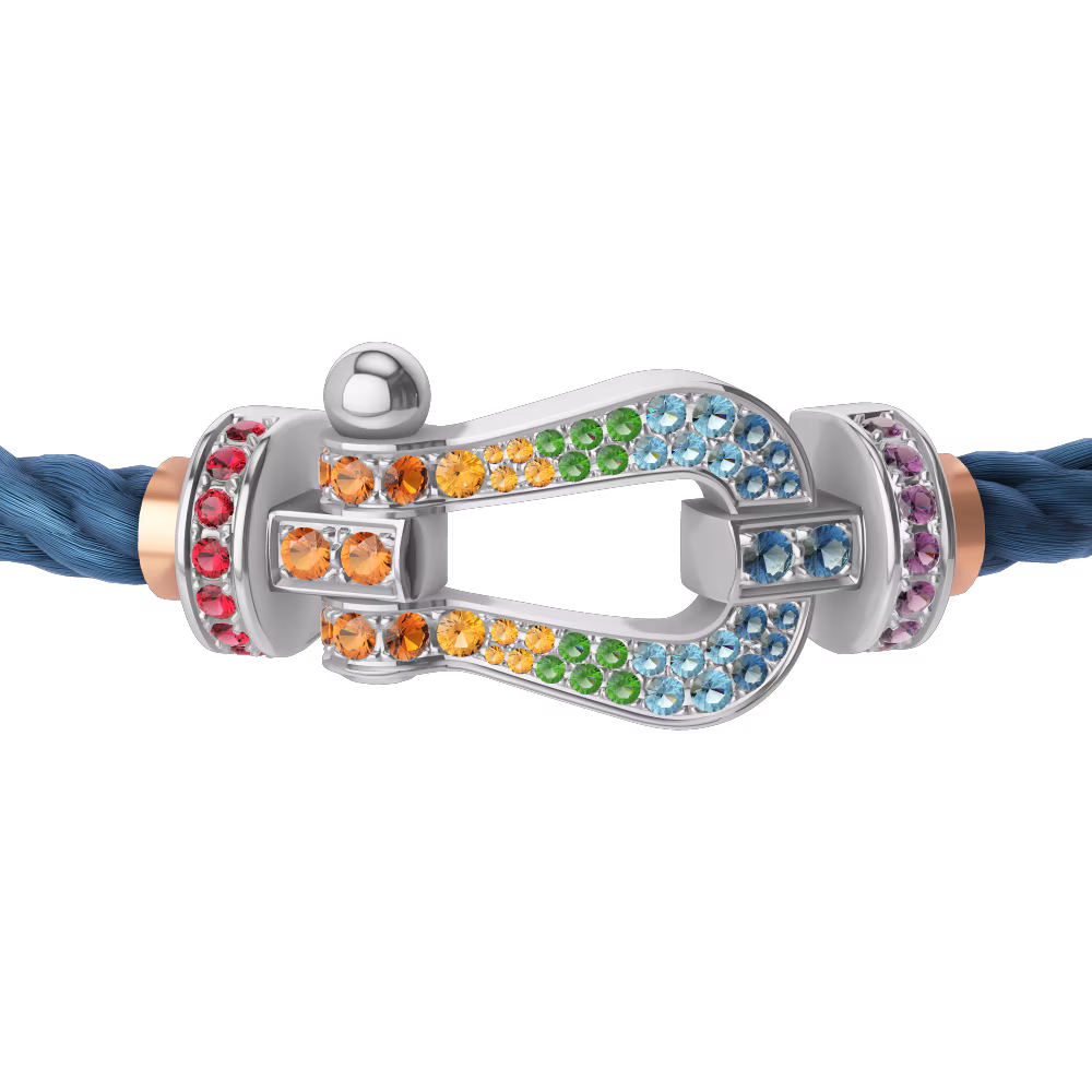 FORCE 10 BRACELET 18K WHITE GOLD AND COLORED STONES LARGE MODEL