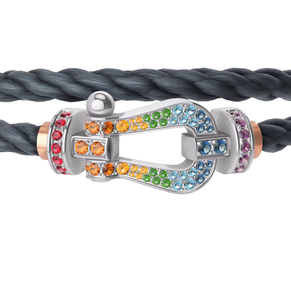 FORCE 10 BRACELET 18K WHITE GOLD AND COLORED STONES LARGE MODEL