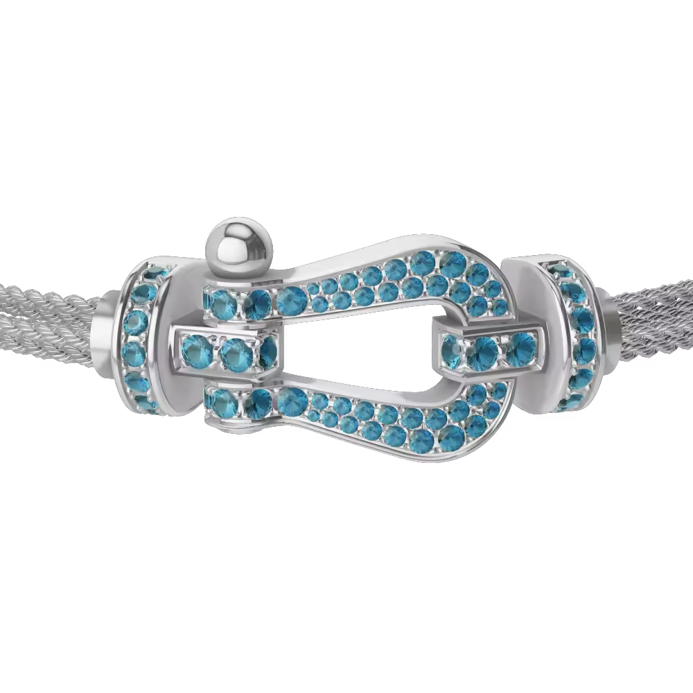FORCE 10 BRACELET LARGE MODEL 18K WHITE GOLD BLUE TOPAZ PAVED