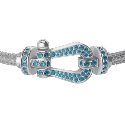 FORCE 10 BRACELET LARGE MODEL 18K WHITE GOLD BLUE TOPAZ PAVED