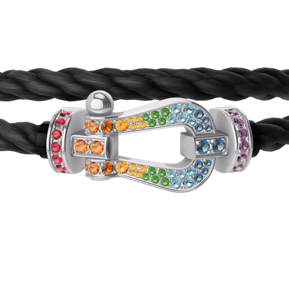 FORCE 10 BRACELET 18K WHITE GOLD AND COLORED STONES LARGE MODEL