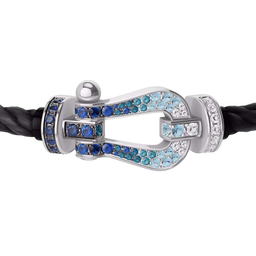 FORCE 10 BRACELET LARGE MODEL 18K WHITE GOLD DIAMOND PAVED AND COLORED STONES