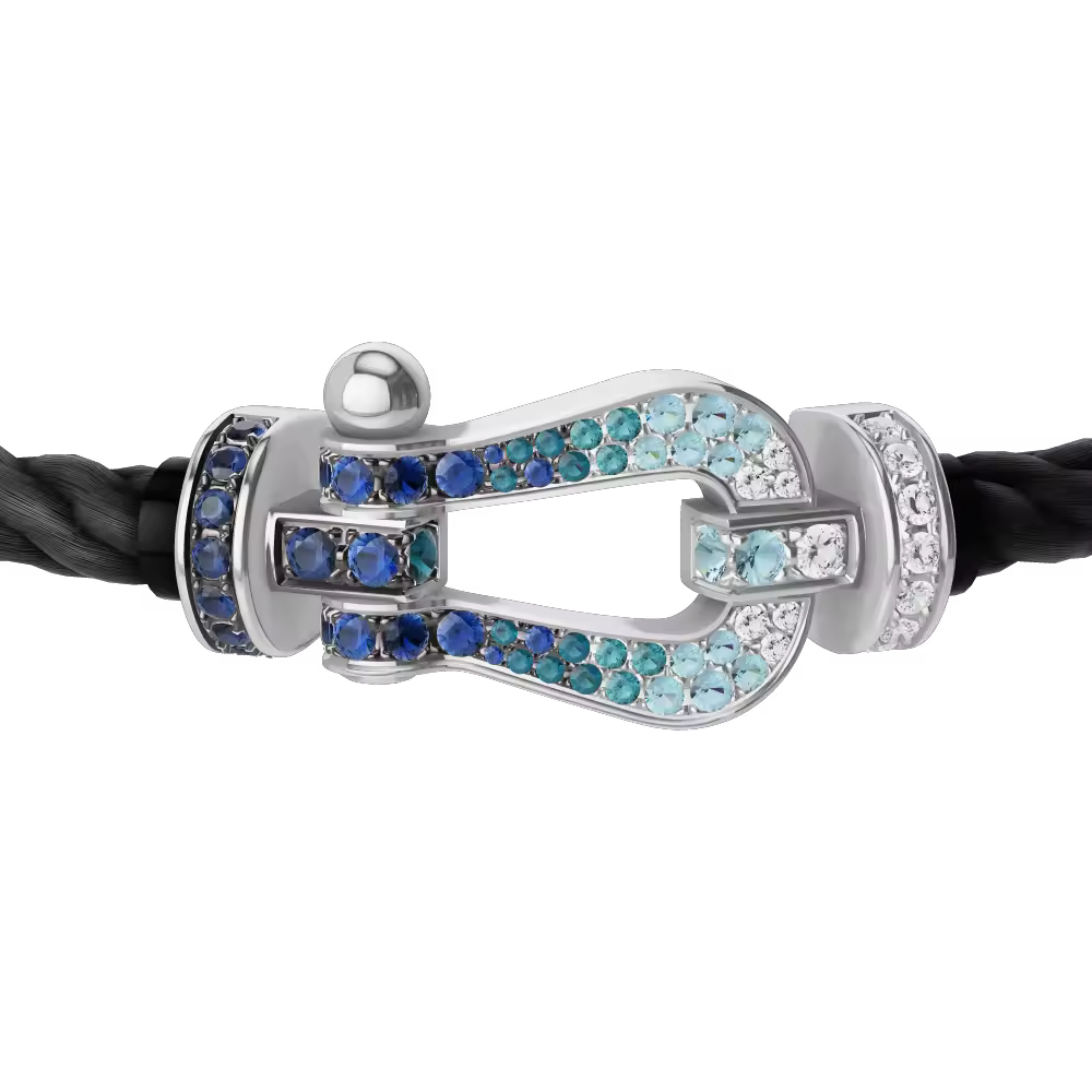 FORCE 10 BRACELET LARGE MODEL 18K WHITE GOLD DIAMOND PAVED AND COLORED STONES