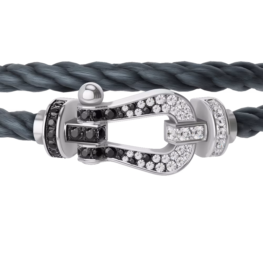 FORCE 10 BRACELET 18K WHITE GOLD AND BLACK AND WHITE DIAMONDS LARGE MODEL