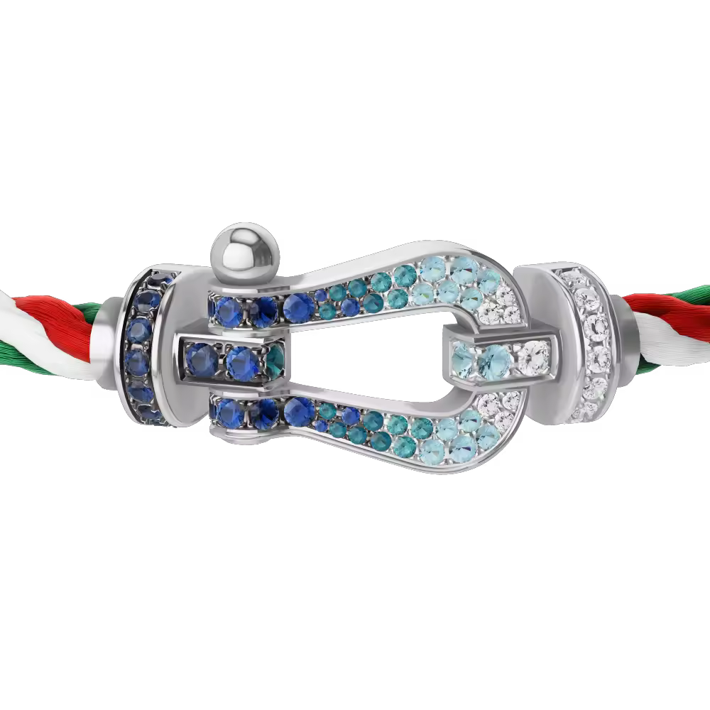 FORCE 10 BRACELET LARGE MODEL 18K WHITE GOLD DIAMOND PAVED AND COLORED STONES