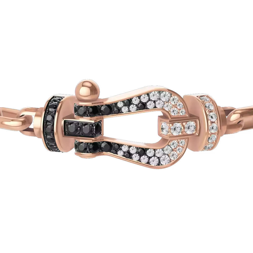 FORCE 10 BRACELET 18K PINK GOLD AND BLACK AND WHITE DIAMONDS LARGE MODEL