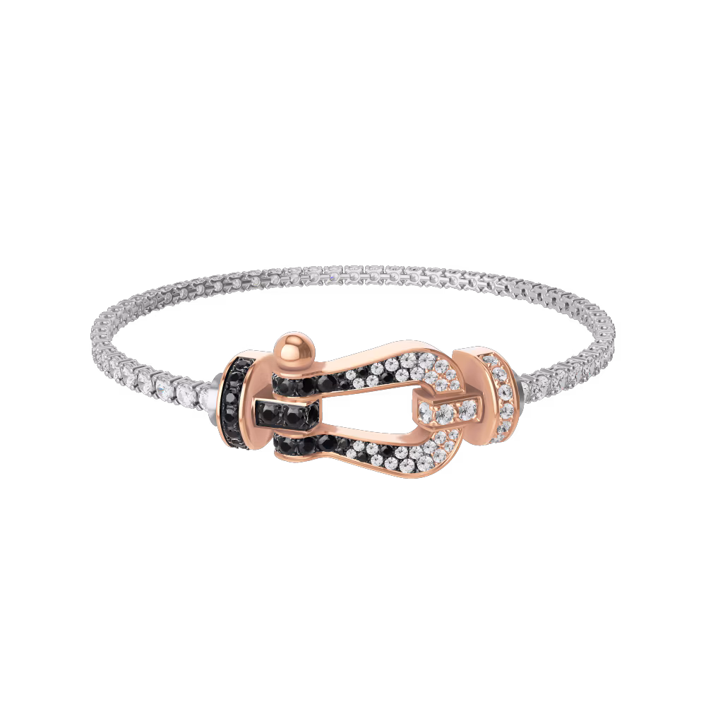 FORCE 10 BRACELET 18K PINK GOLD AND BLACK AND WHITE DIAMONDS LARGE MODEL