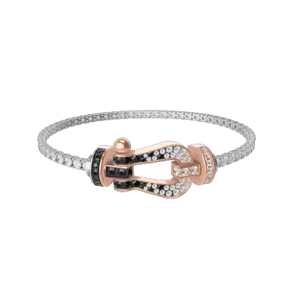 FORCE 10 BRACELET 18K PINK GOLD AND BLACK AND WHITE DIAMONDS LARGE MODEL