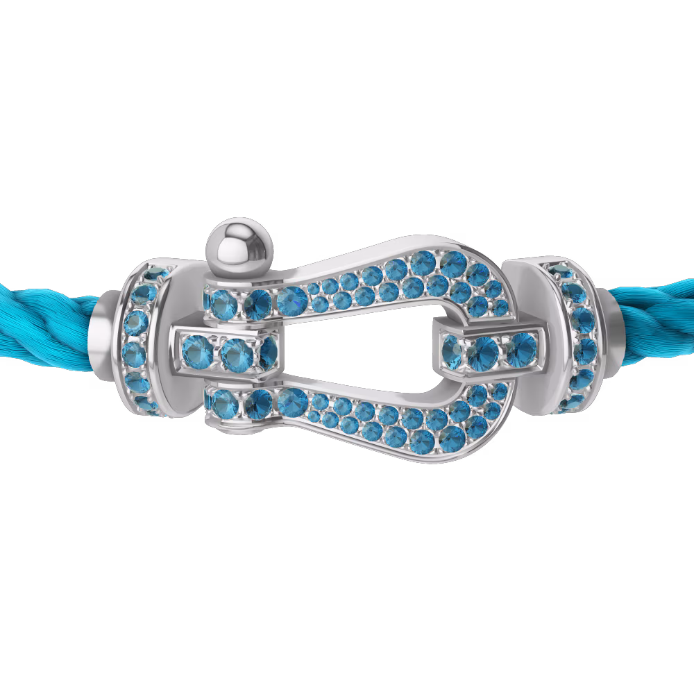 FORCE 10 BRACELET LARGE MODEL 18K WHITE GOLD BLUE TOPAZ PAVED