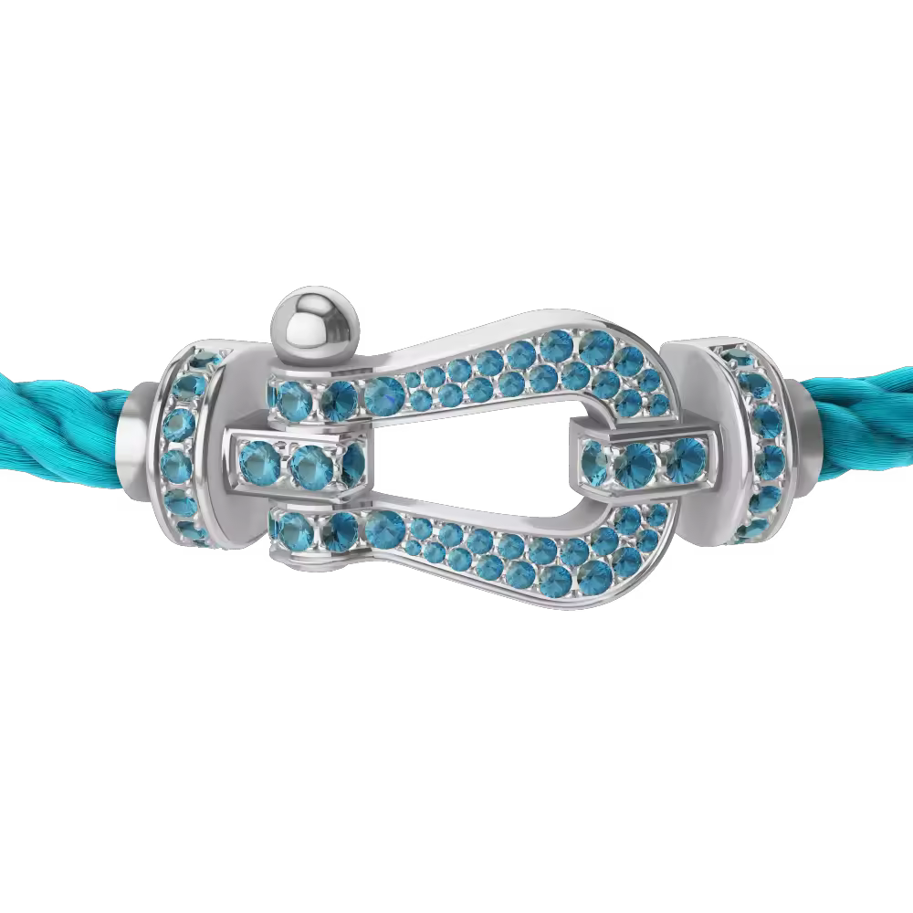 FORCE 10 BRACELET LARGE MODEL 18K WHITE GOLD BLUE TOPAZ PAVED
