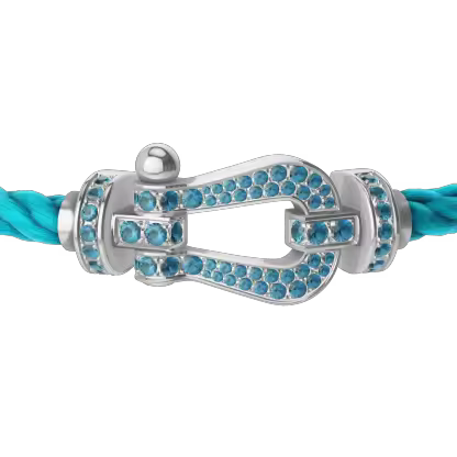 FORCE 10 BRACELET LARGE MODEL 18K WHITE GOLD BLUE TOPAZ PAVED