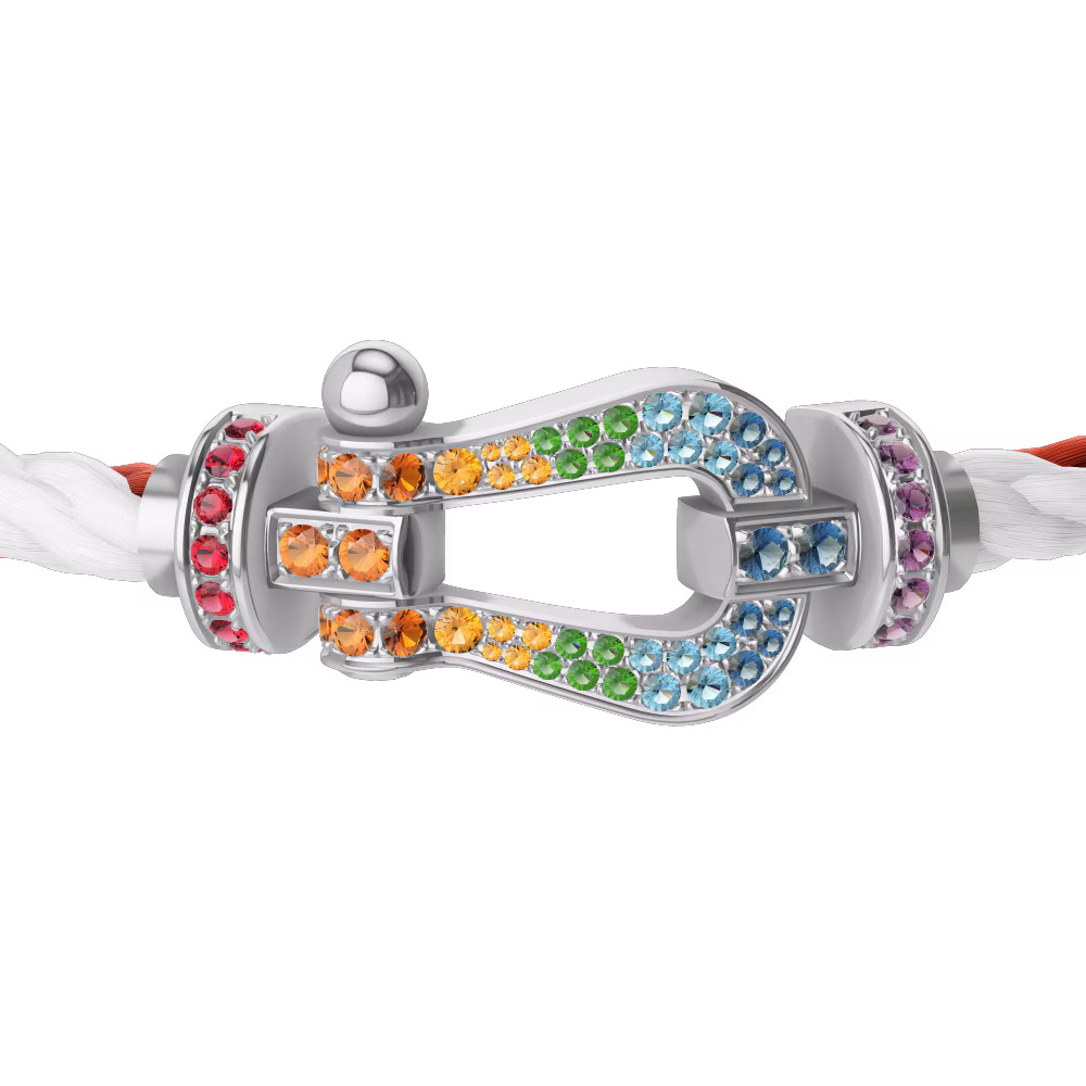 FORCE 10 BRACELET 18K WHITE GOLD AND COLORED STONES LARGE MODEL