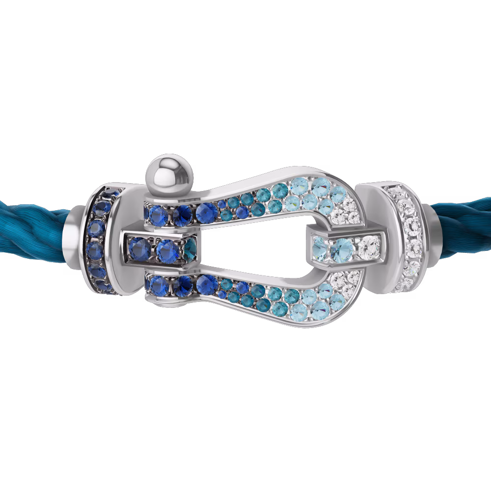 Force 10 bracelet Large model 18K white gold diamond paved and colored stones