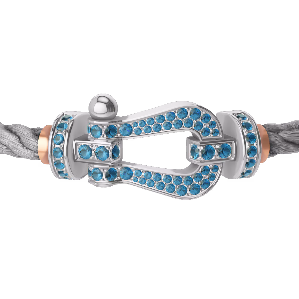 FORCE 10 BRACELET LARGE MODEL 18K WHITE GOLD BLUE TOPAZ PAVED