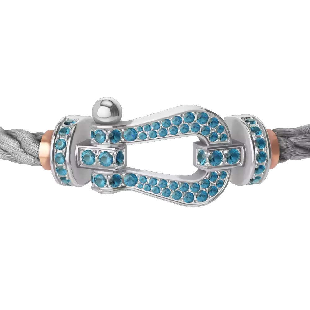 FORCE 10 BRACELET LARGE MODEL 18K WHITE GOLD BLUE TOPAZ PAVED