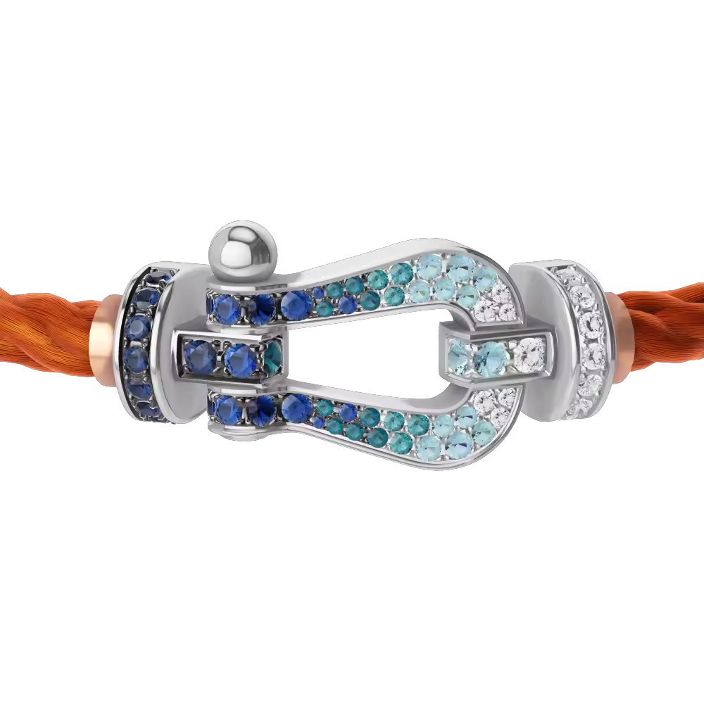 FORCE 10 BRACELET LARGE MODEL 18K WHITE GOLD DIAMOND PAVED AND COLORED STONES