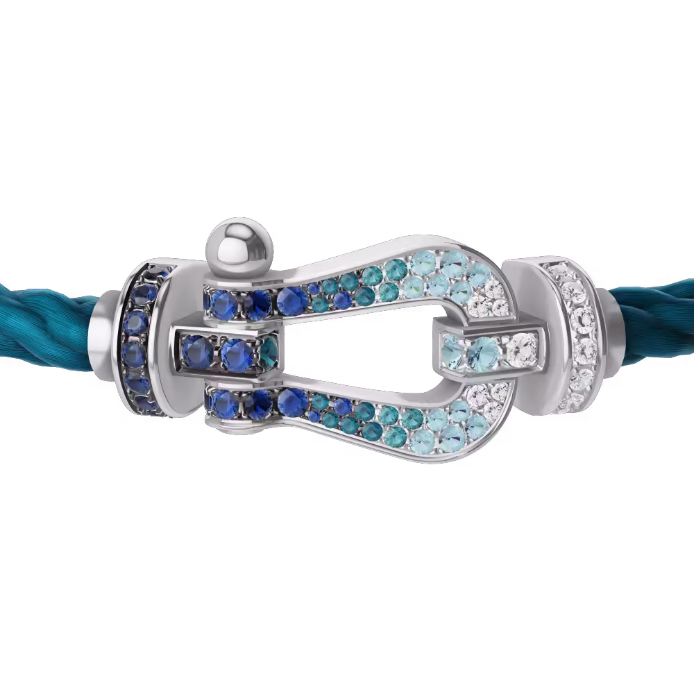Force 10 bracelet Large model 18K white gold diamond paved and colored stones