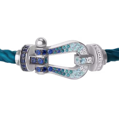 Force 10 bracelet Large model 18K white gold diamond paved and colored stones