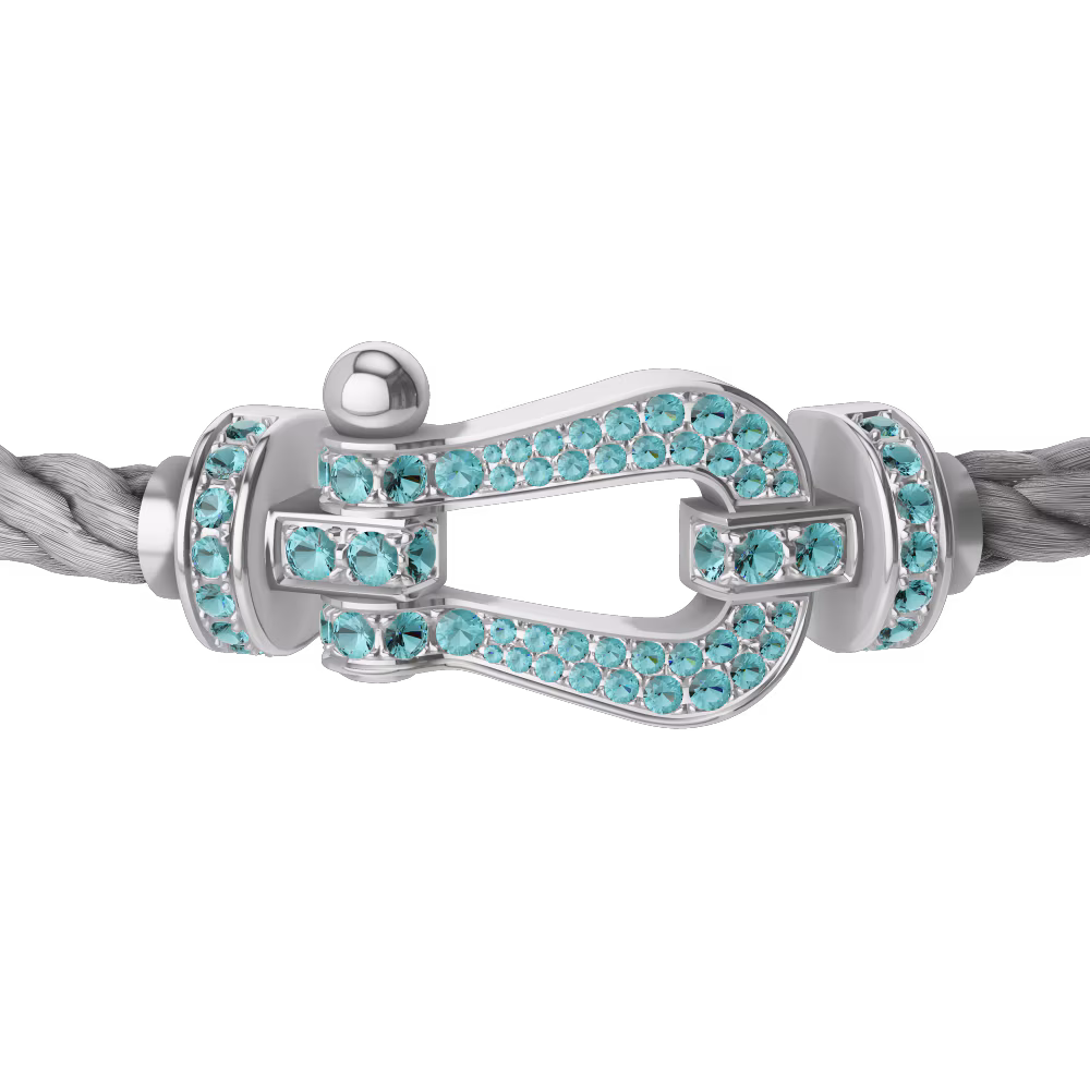 Force 10 bracelet Large model 18K white gold Paraíba tourmalines paved