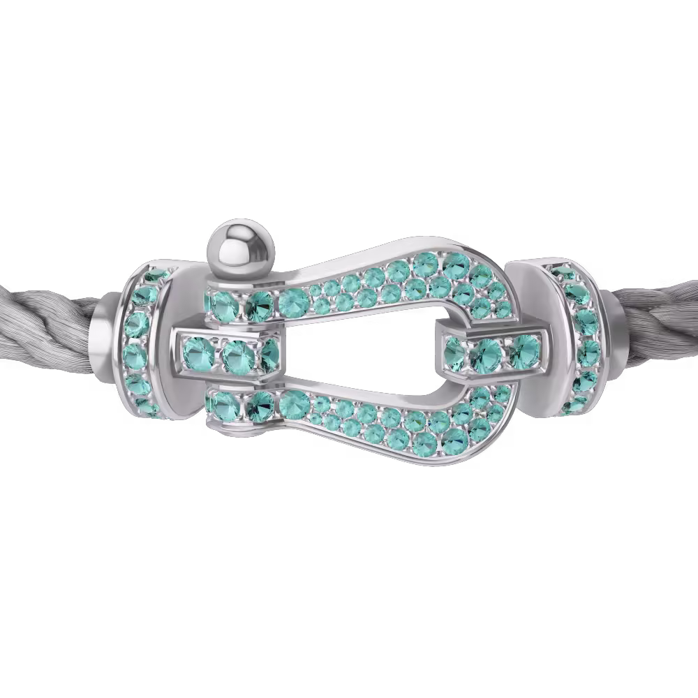 Force 10 bracelet Large model 18K white gold Paraíba tourmalines paved