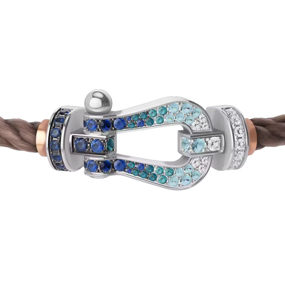 FORCE 10 BRACELET LARGE MODEL 18K WHITE GOLD DIAMOND PAVED AND COLORED STONES