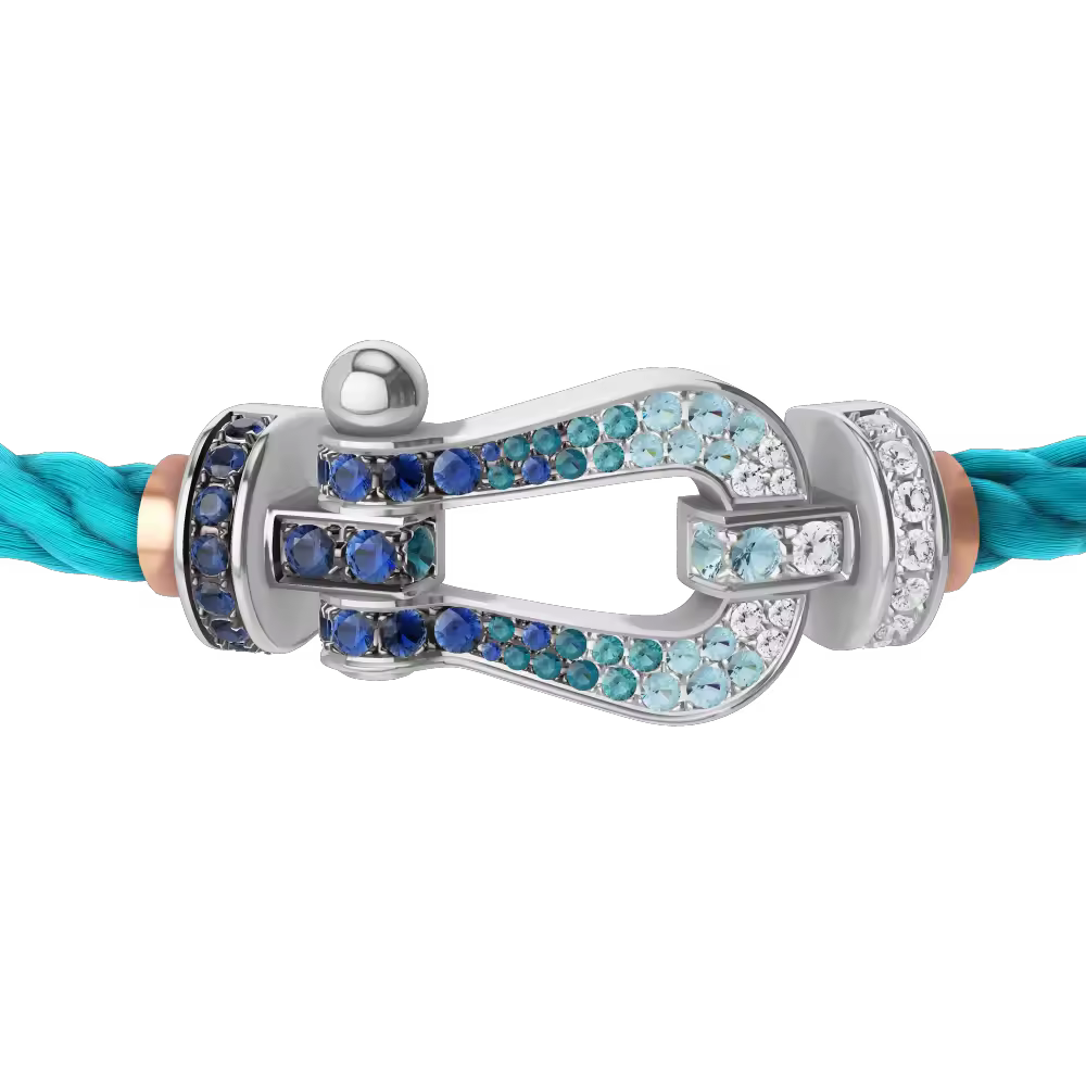 FORCE 10 BRACELET LARGE MODEL 18K WHITE GOLD DIAMOND PAVED AND COLORED STONES