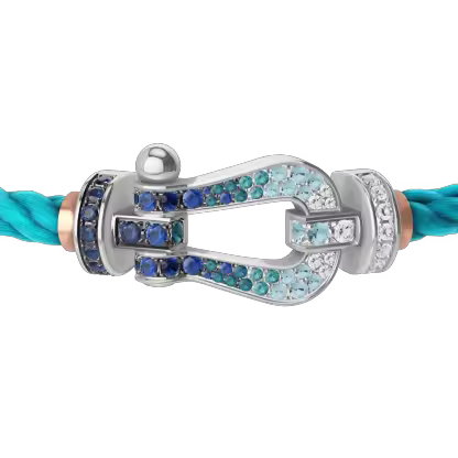 FORCE 10 BRACELET LARGE MODEL 18K WHITE GOLD DIAMOND PAVED AND COLORED STONES