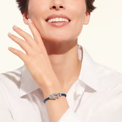 FORCE 10 BRACELET LARGE MODEL 18K WHITE GOLD BLUE TOPAZ PAVED