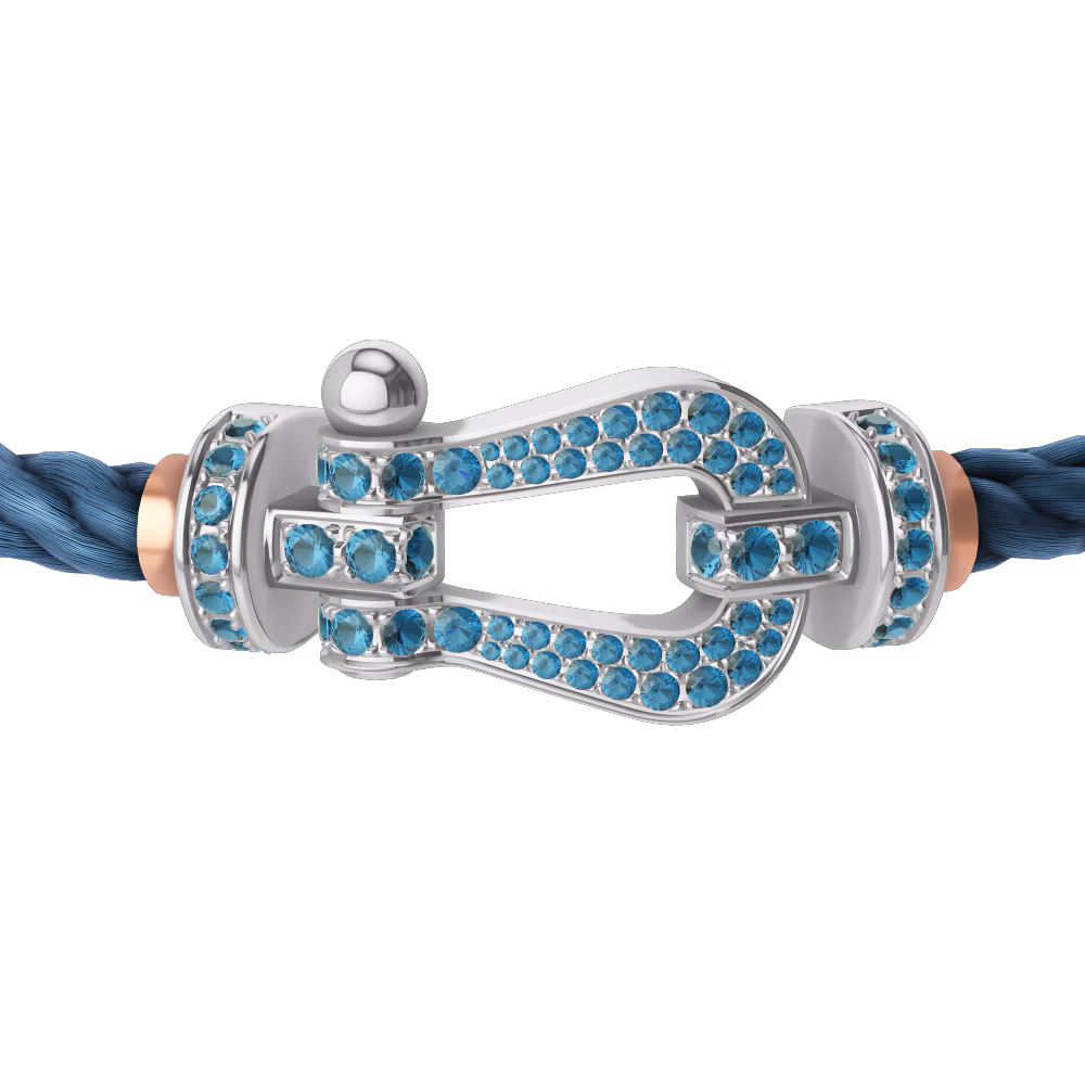 FORCE 10 BRACELET LARGE MODEL 18K WHITE GOLD BLUE TOPAZ PAVED