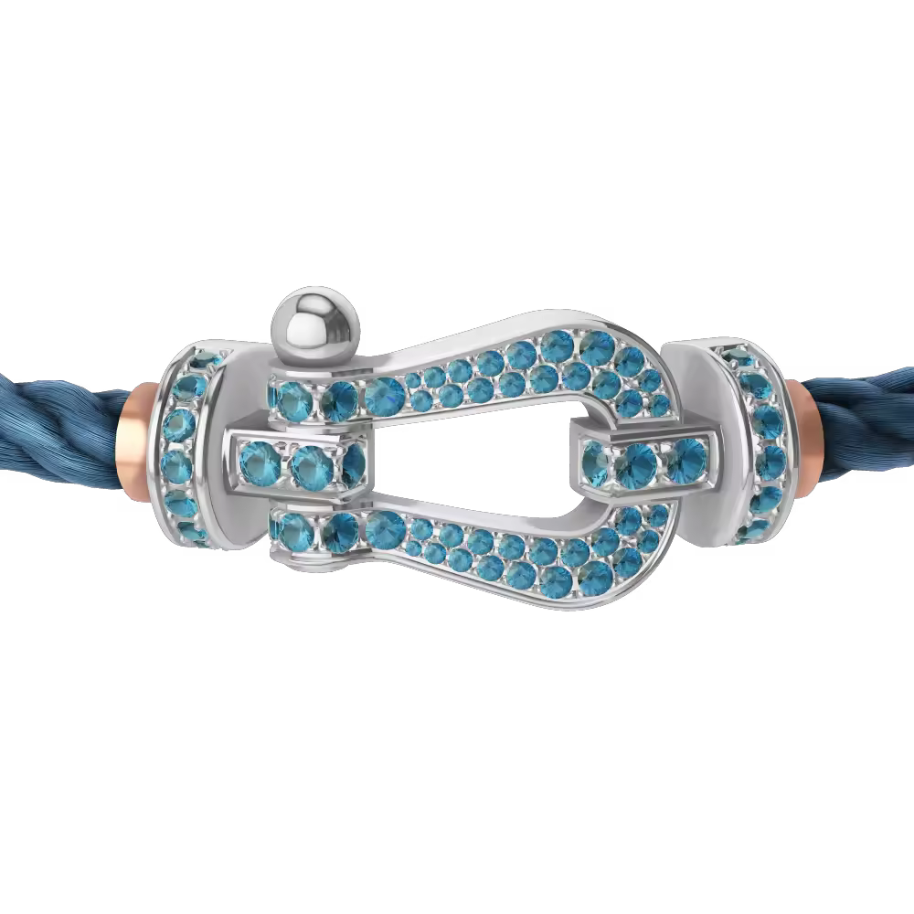 FORCE 10 BRACELET LARGE MODEL 18K WHITE GOLD BLUE TOPAZ PAVED
