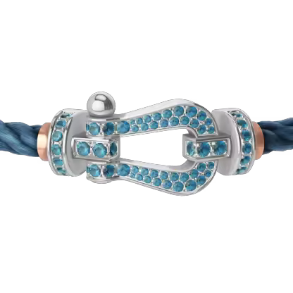 FORCE 10 BRACELET LARGE MODEL 18K WHITE GOLD BLUE TOPAZ PAVED
